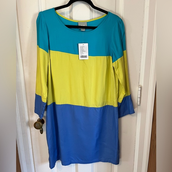 Maeve Colorblock Dress Teal Yellow Blue Tunic Size 12 NWT Made USA 27ATRAY051 - Picture 3 of 7